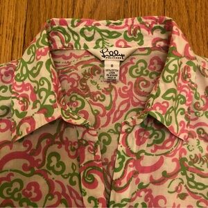 Lilly Pulitzer Vintage Peanut Island Pink White Womens 8 M Button Down Shirt Top